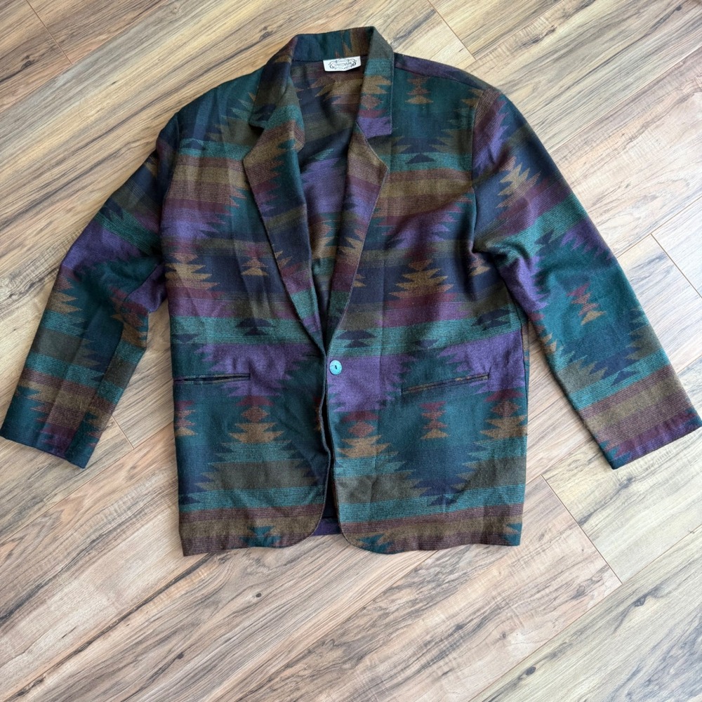 Vintage Streetwear Aztec  Southwestern Blazer Womens XL Wool Blend Jacket USA